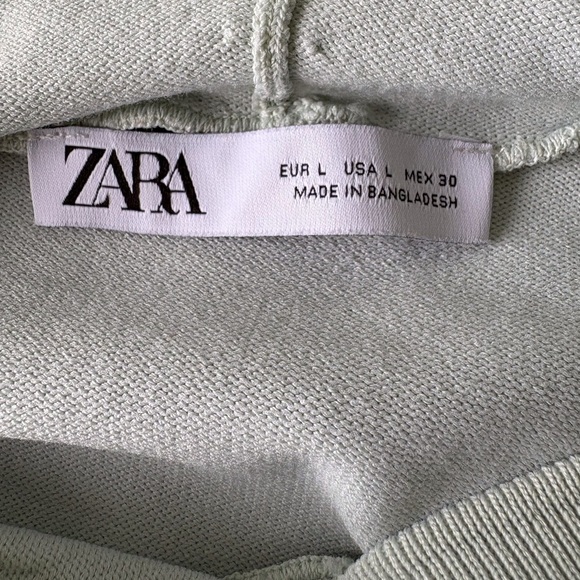 Zara Hooded Sweater Mint Green Size L Pullover Long Sleeve Ribbed Cuffs Stretch - Picture 2 of 8